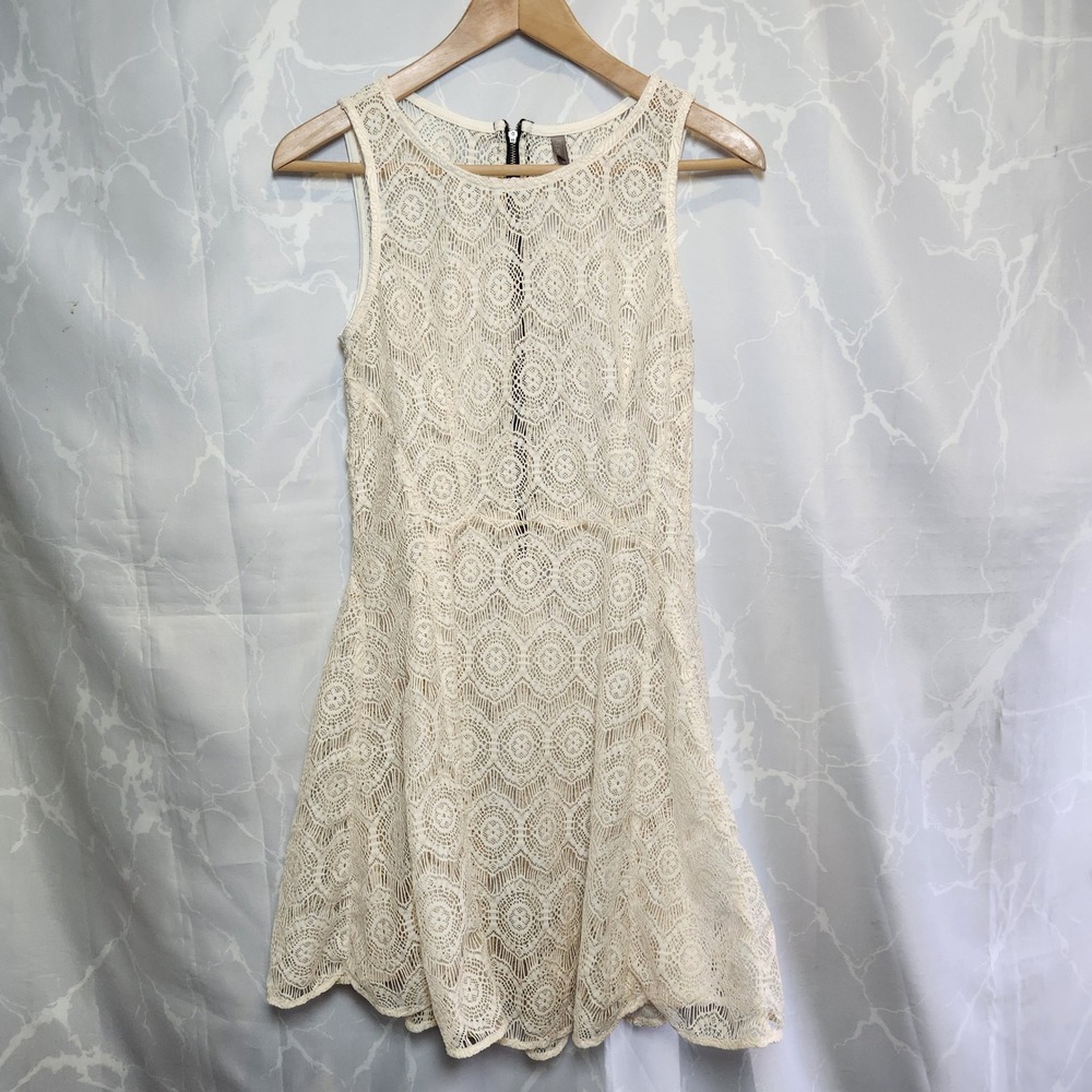 Vanity Fit & Flare Mini Naked Dress Womens S Ivory Sleeveless Lace Dress Overlay